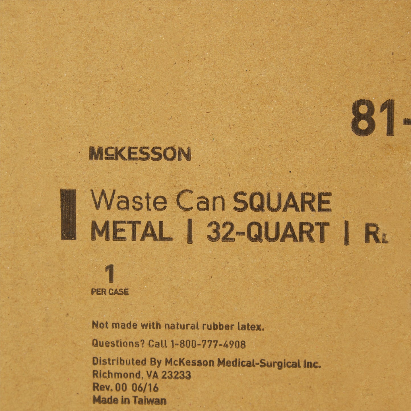 McKesson Trash Can with Plastic Liner, Square, Steel, Step-On