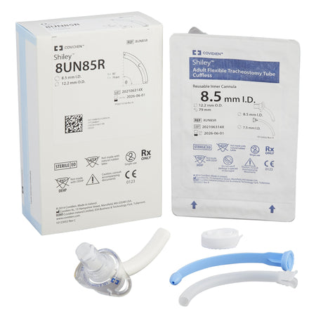 Medtronic 8UN85R Shiley Uncuffed Tracheostomy Tube, 79 mm Length, Flexible, White