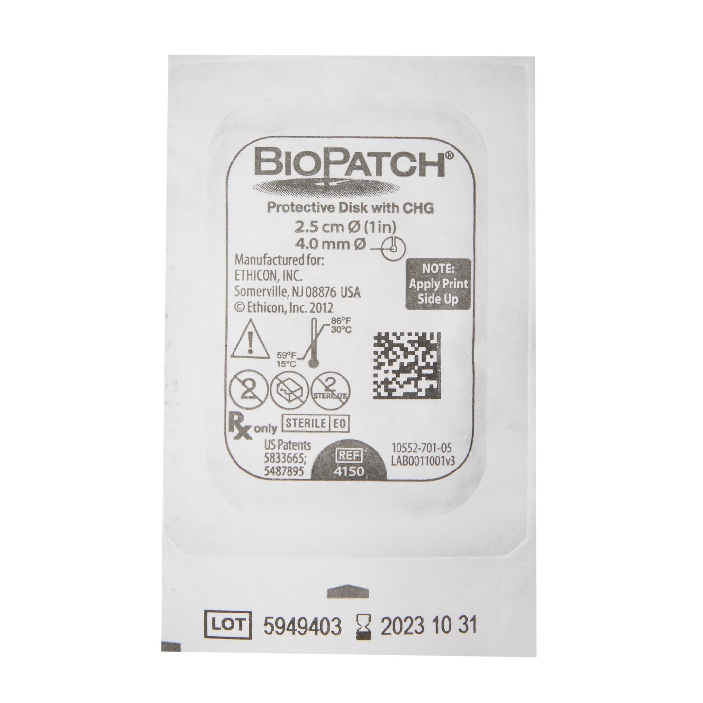 Biopatch® I.V. Dressing with CHG, 1 Inch Disk With 4-mm Center Hole
