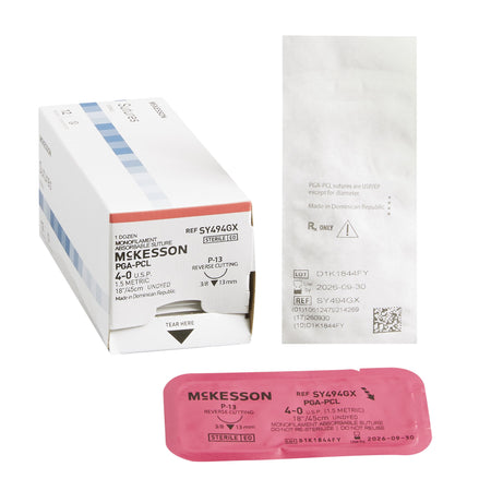 McKesson SY494GX Polyglycolic Acid / PCL Absorbable Suture with Needle, P-13 Precision Reverse Cutting