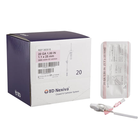 BD 383516 Nexiva Closed IV Catheter 20 Gauge 1 Inch Blood Control Winged Hub