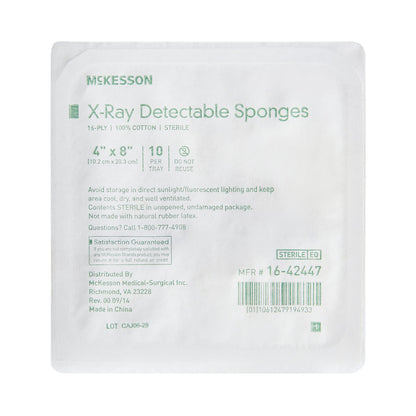 McKesson Sterile X-ray Detectable Gauze Sponge, 4 x 8 Inch, 16-Ply
