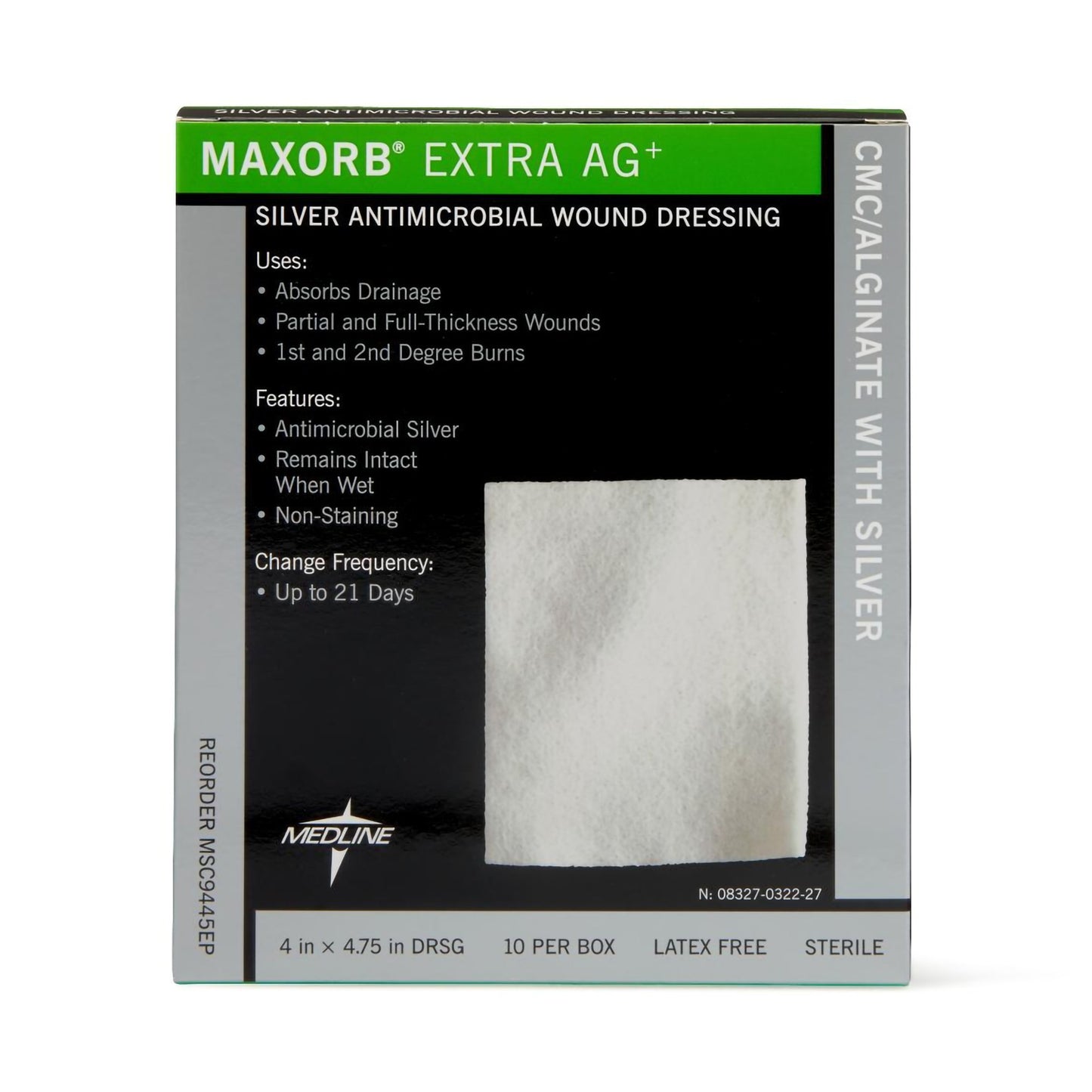 Maxorb® Extra Ag+ Calcium Alginate Dressing with Silver, 4 x 4¾ Inch