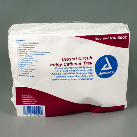 Dynarex 5007 Closed Circuit Catheter Tray, 18 Fr., 16 Inch, Foley