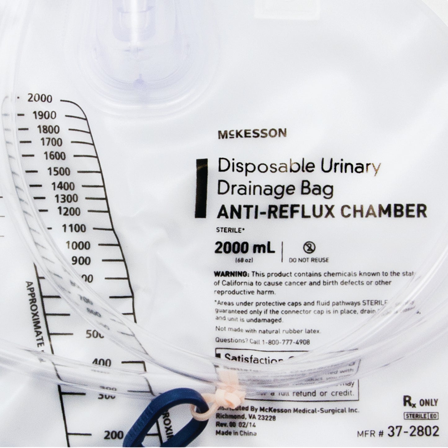 McKesson 37-2802 Anti-Reflux Valve Sterile 2,000 mL Vinyl urinary drain bag by McKesson Brand product image - view 2