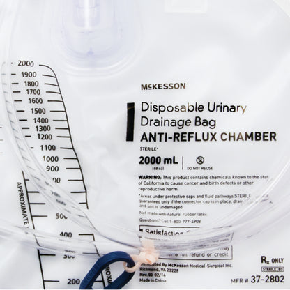 McKesson 37-2802 Anti-Reflux Valve Sterile 2,000 mL Vinyl urinary drain bag by McKesson Brand product image - view 2