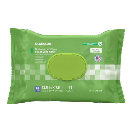 McKesson DXLU96 Flushable* Wet Wipes XL - Unscented, 96 Wet Wipes per Pack