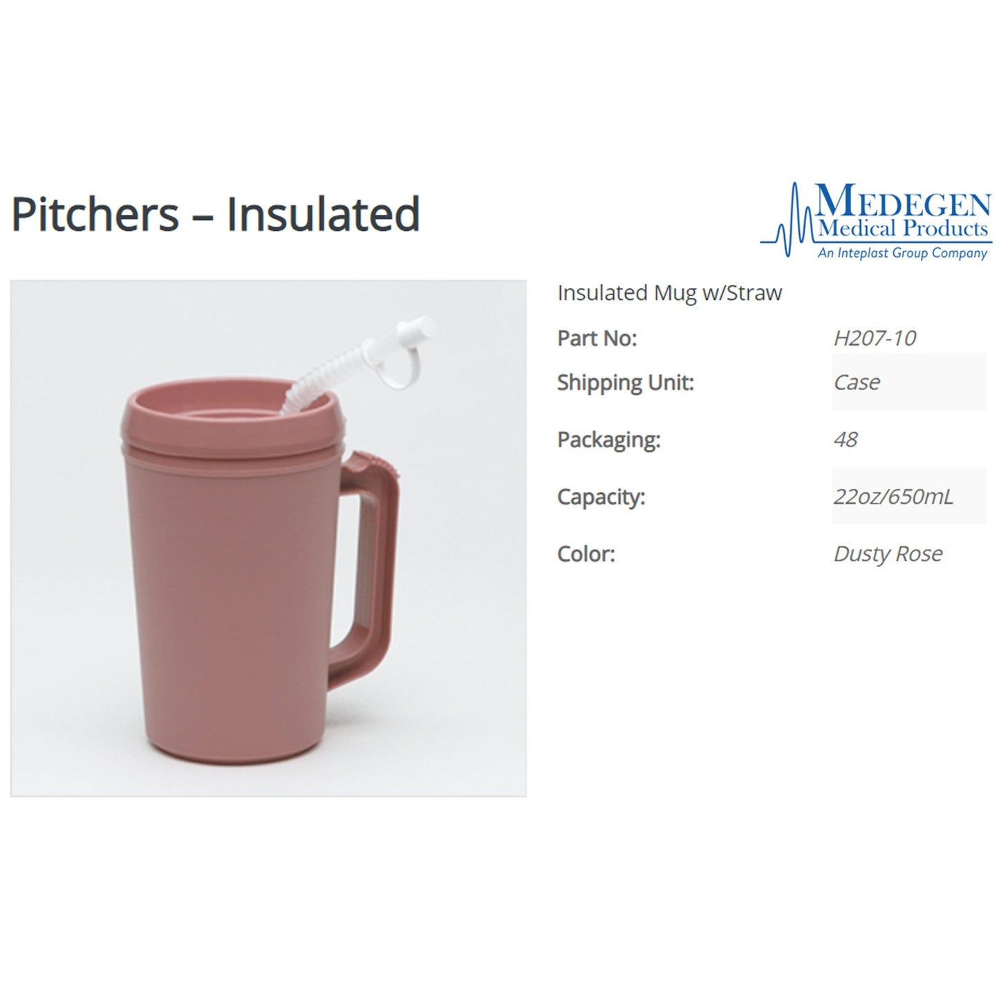 Medegen Insulated Pitcher, Dusty Rose, 22 oz.