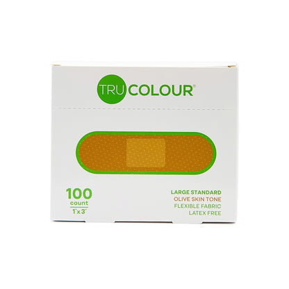 Tru-Colour Skin Tone Shade Fabric Bandage Adhesive Strips – Olive, 1 x 3 Inch