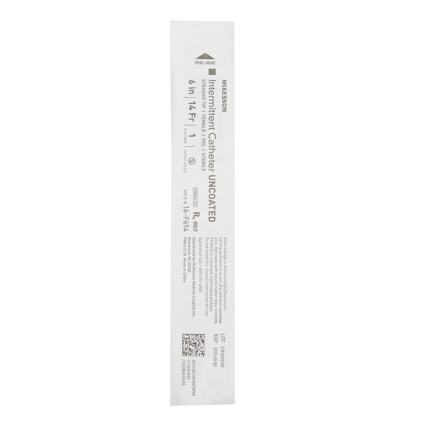 McKesson Female Urethral Catheter, 14 Fr, Straight Tip, 6 in