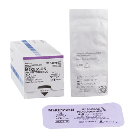 McKesson SJ496GX Polyglycolic Acid Absorbable Suture with Needle, P-12