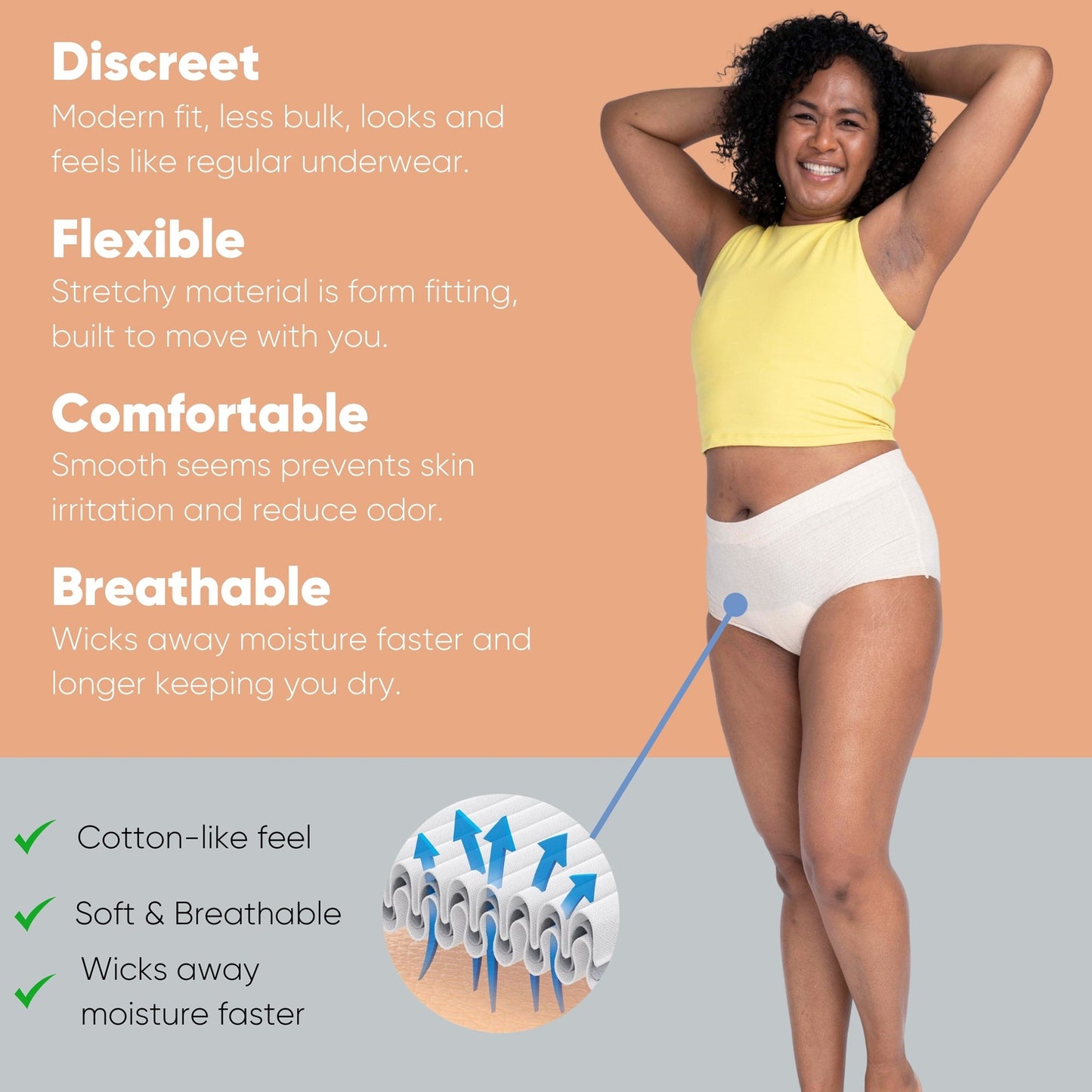 Nexwear Women's Pull-On Absorbent Underwear, Extra Large, Tan