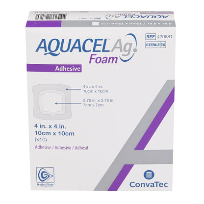 Aquacel® Ag Adhesive Silver Foam Dressing, 4 x 4 Inch