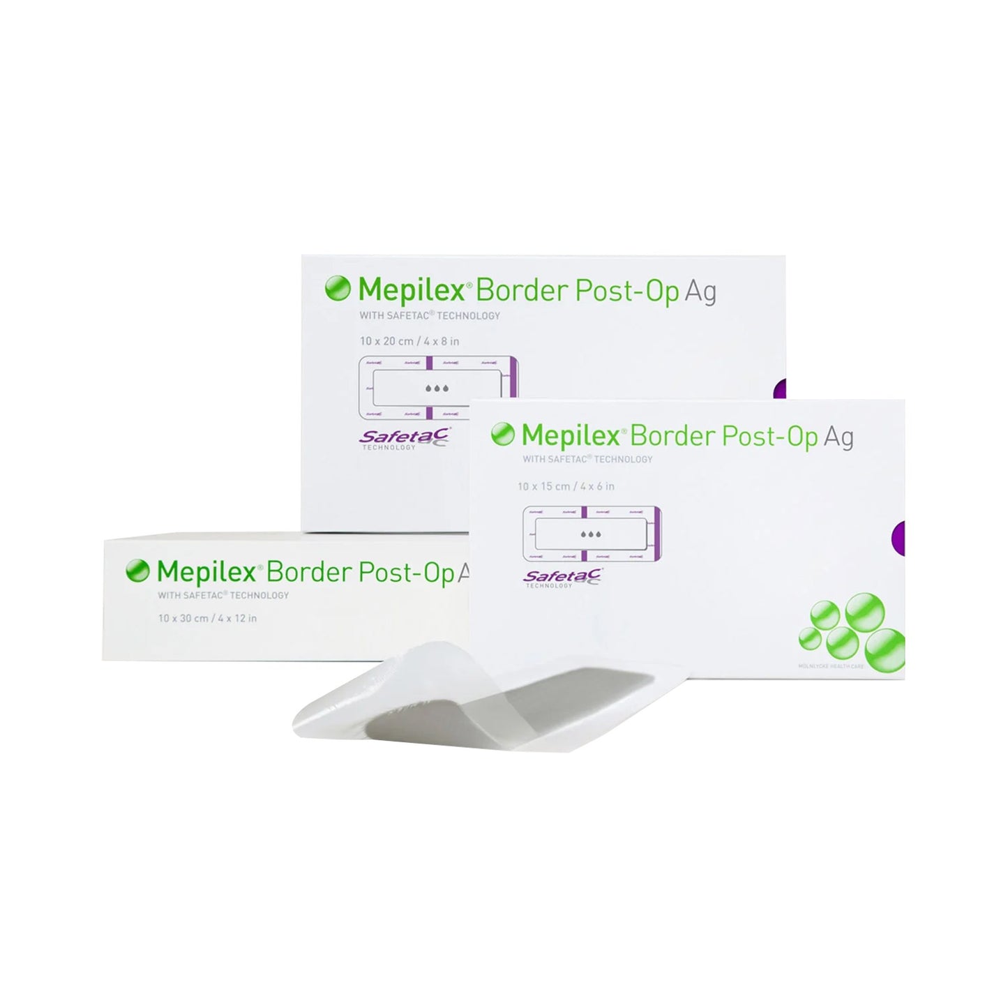 Mepilex® Border Post Op AG Foam Dressing with Silver, 4 x 8 Inch