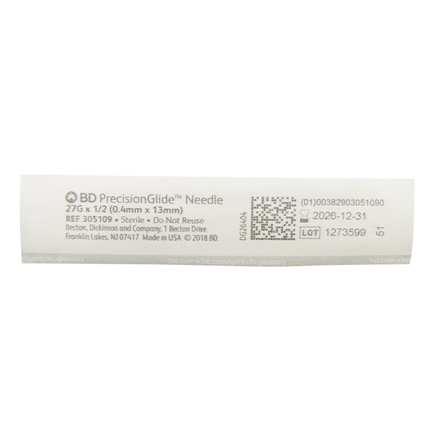 PrecisionGlide™ Hypodermic Needle, 27 Gauge, 1/2 Inch Length