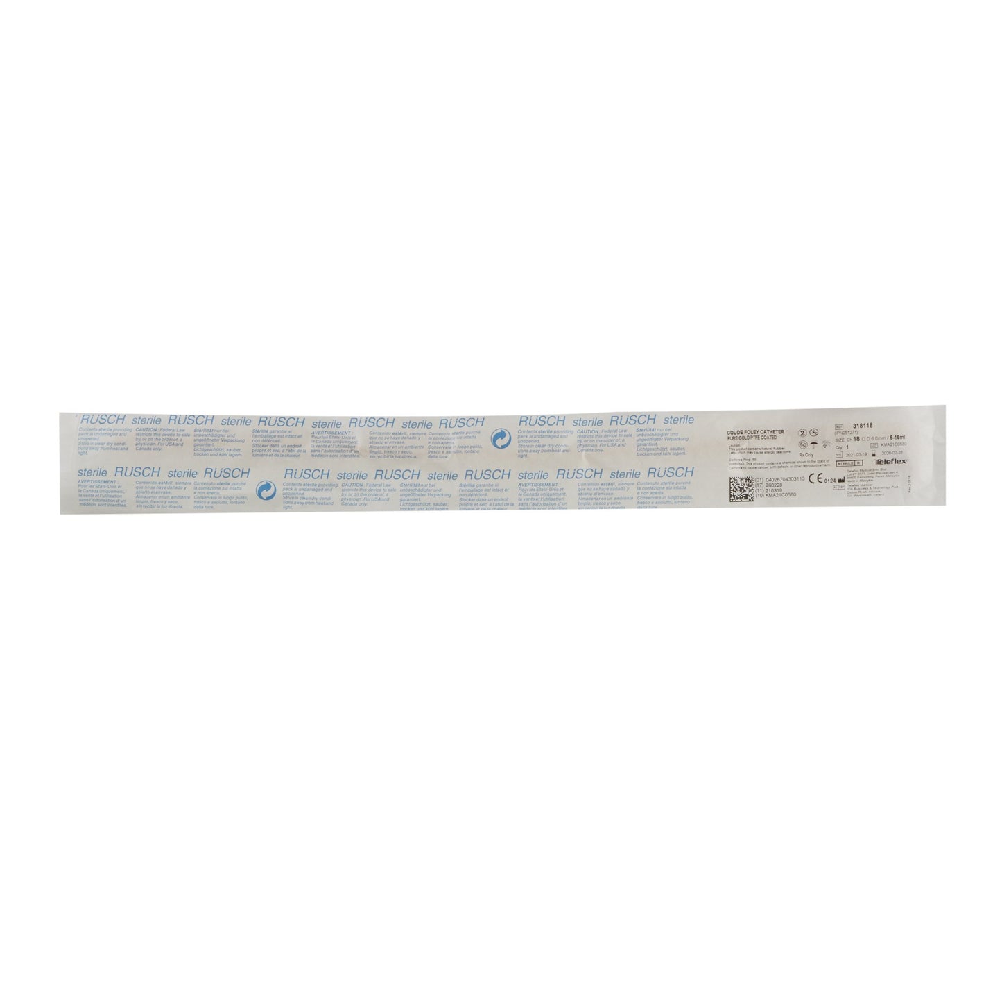 Teleflex Rüsch® PureGold® 318118 Foley Catheter, 18 Fr  5 cc Coude Tip