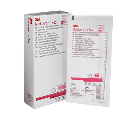 Solventum 3570 3M Medipore + Pad Soft Cloth Adhesive Dressing, 3½ x 8 Inch