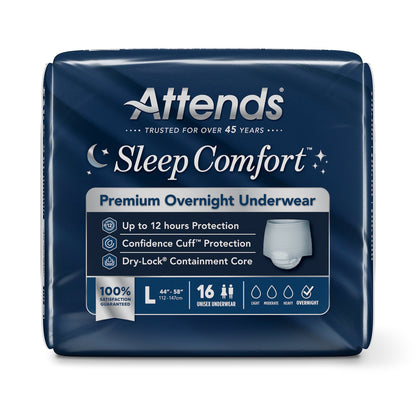 Attends® Sleep Comfort Premium Overnight Underwear, Large, 44 – 58 Inches