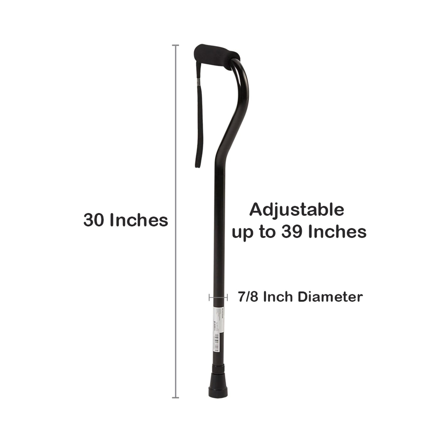 McKesson Black Aluminum Offset Cane, 30 – 39 Inch Height