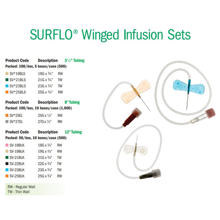 Surflo® Winged Infusion Set, 23 G, 12 Inch Tubing