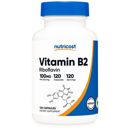 Nutricost NTC220101 Dietary Supplement Vitamin B2 Riboflavin B2 100 mg Strength Capsule 120 Per Bottle