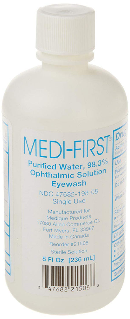 Medique Products 21508 Medi-First Purified Water, 98.3% Ophthalmic Solution Eyewash, 8-ounce Bottle