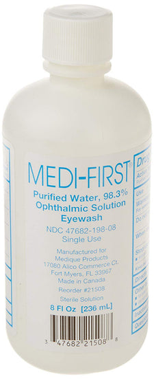 Medi-First® Purified Water, 98.3% Ophthalmic Solution Eyewash, 8-ounce Bottle