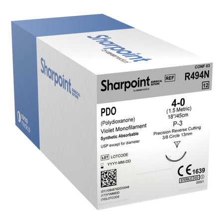 Surgical Specialties R494N Sharpoint Polydioxanone Absorbable Suture with Needle, Size 4-0