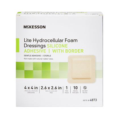 McKesson Lite Hydrocellular Foam Dressings w/ Border & Silicone Adhesive, 4 x 4"