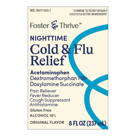 McKesson 70677103302 Foster & Thrive Nighttime Cold & Flu Relief Liquid, Original