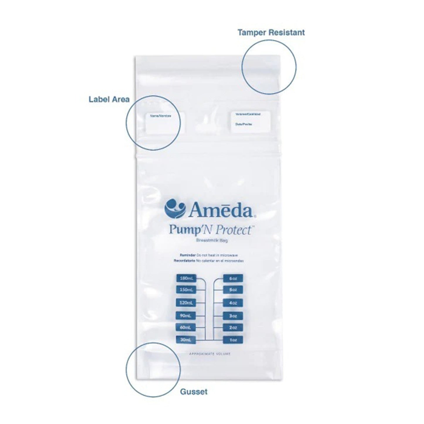 Breast Milk Storage Bag Ameda® Pump 'N Protect™ 6 oz. Plastic