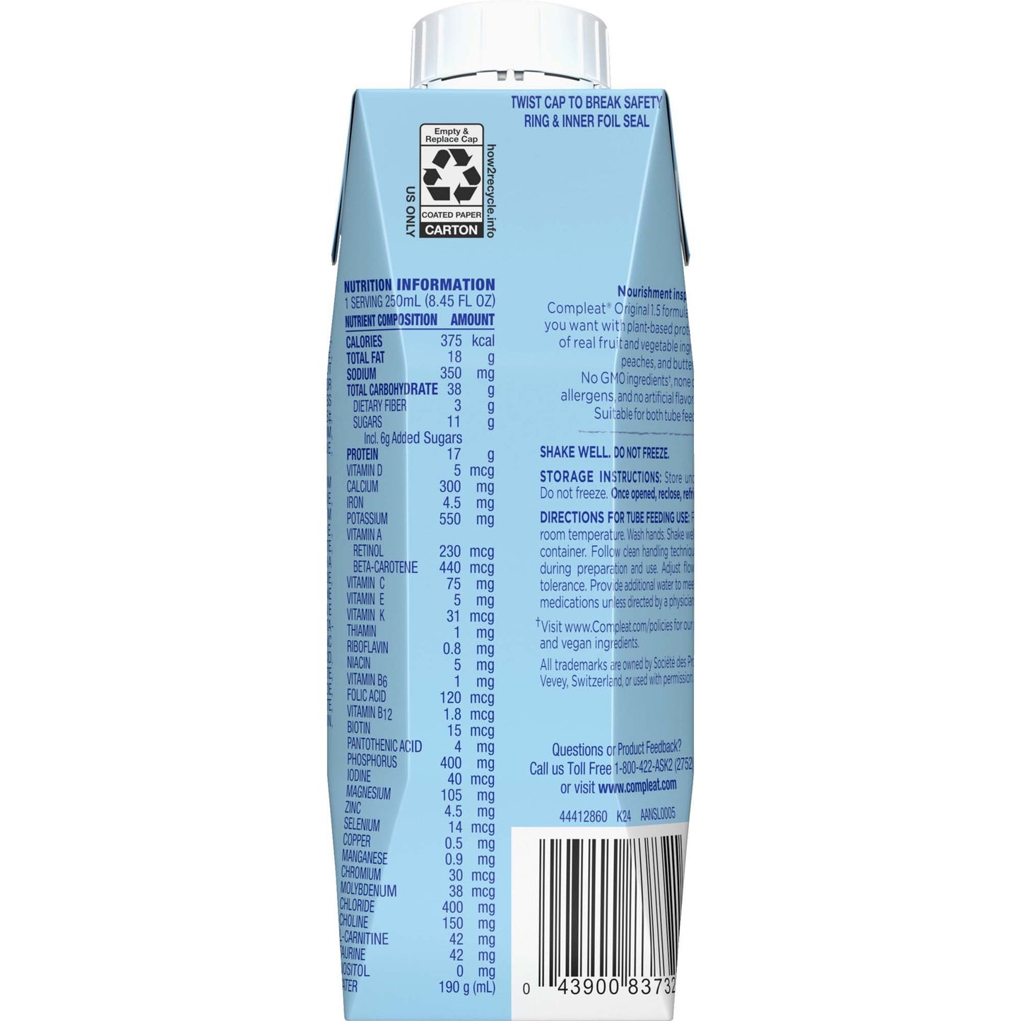 Compleat® 1.5 Original Plant-Based Tube Feeding Formula, Fruit Medley, 250 mL