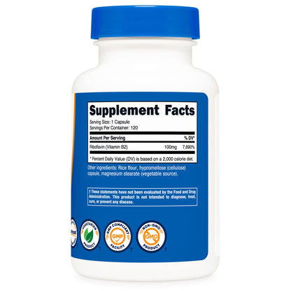 Dietary Supplement nutricost® Vitamin B2 Riboflavin Vitamin B2 100 mg Strength Capsule 120 Per Bottle