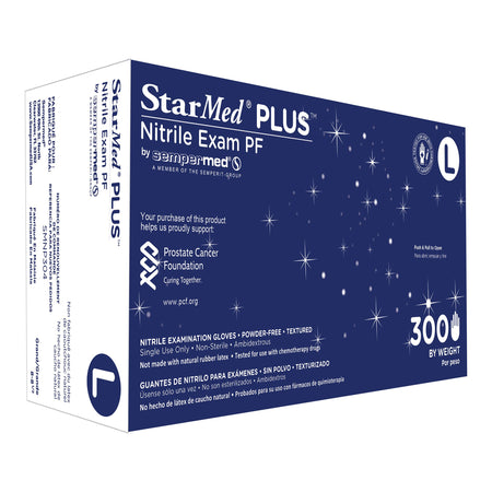 Sempermed SMNP304 StarMed Plus Nitrile Exam Glove, Large, Blue