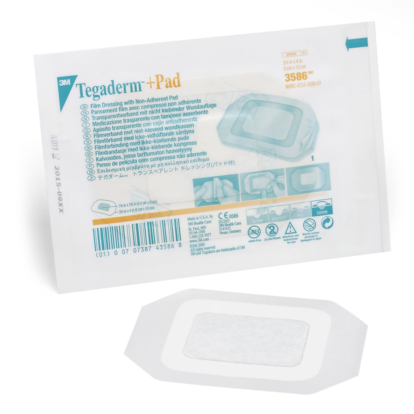 3M Tegaderm Transparent Film Dressing with Pad, 3 x 4 Inch by Solventum Corporation product image