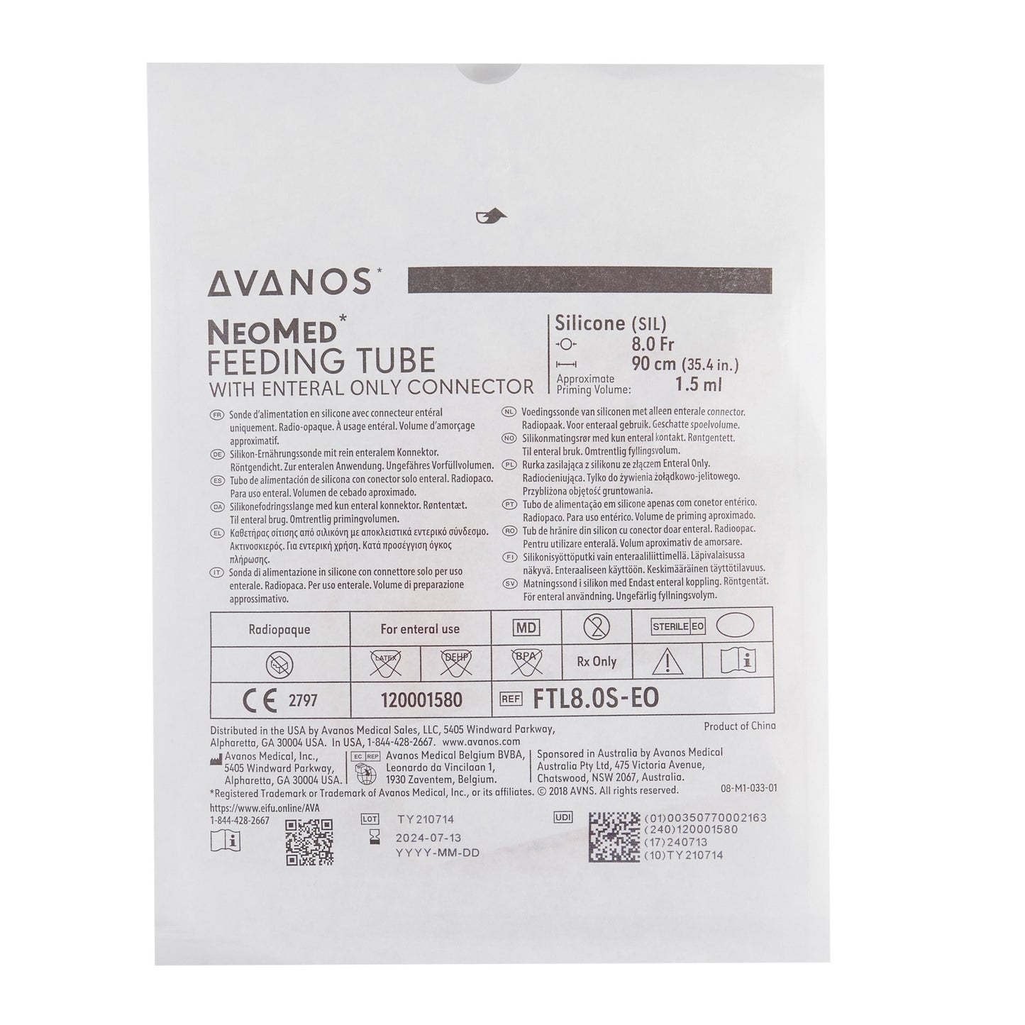 Nasogastric Feeding Tube NeoMed® 8 Fr. 90 cm Tube Silicone Sterile