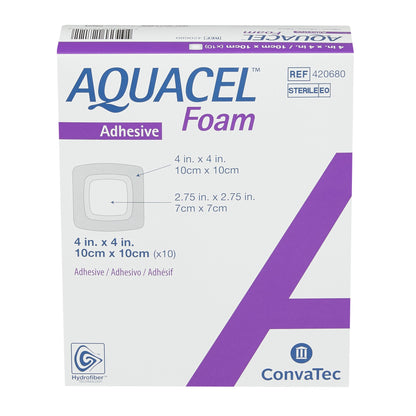Convatec 420680 Aquacel® Silicone Adhesive with Border Silicone Foam Dressing, 4 x 4 Inch