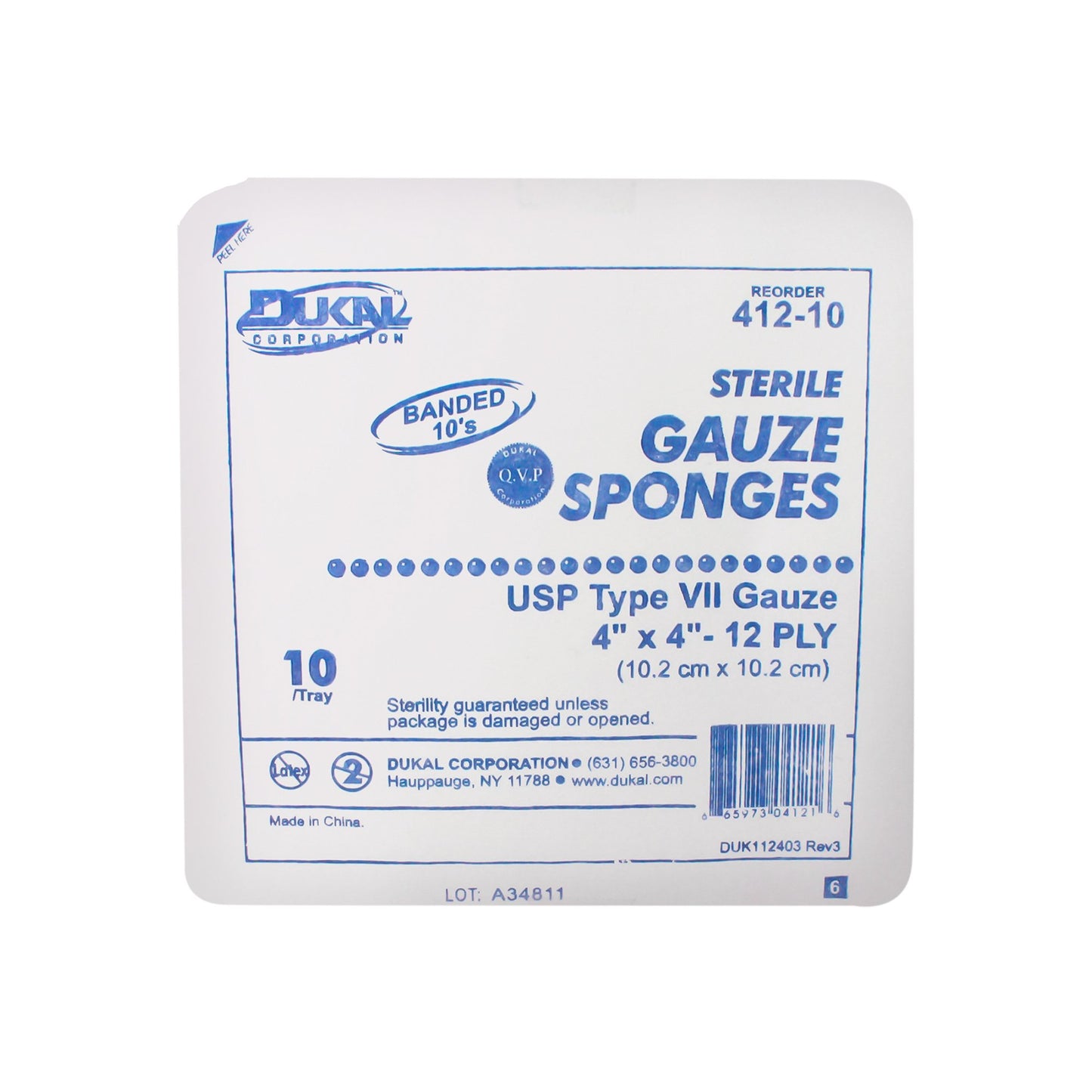 Dukal™ Sterile USP Type VII Gauze Sponge, 4 x 4 Inch, 12-Ply