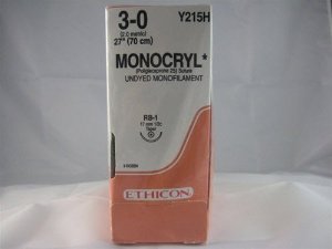 Ethicon Y215H Monocryl Poliglecaprone Absorbable Suture with Needle, Taper Point Monofilament