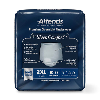 Attends® Sleep Comfort Premium Overnight Underwear, 2X-Large, 68 – 80 Inches