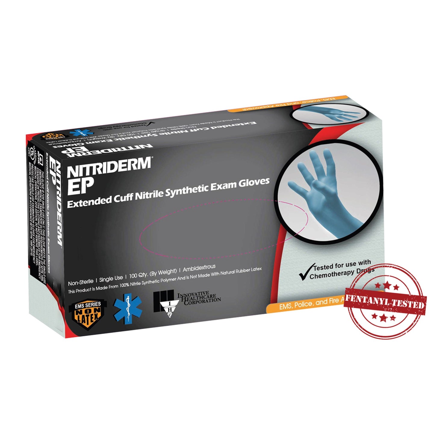 NitriDerm® EP Nitrile Extended Cuff Length Exam Glove, Small, Blue