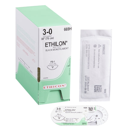 Ethicon 669H Ethilon Nylon Nonabsorbable Suture with Needle, Reverse Cutting Monofilament