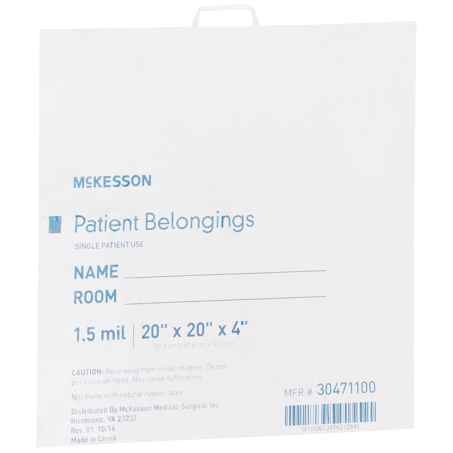 McKesson Patient Belongings Bag With Snap Closure