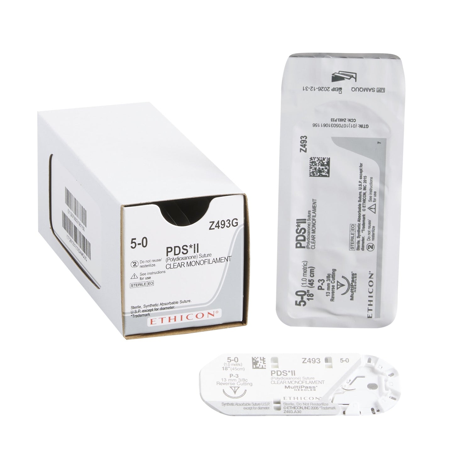 Ethicon Z493G Absorbable Suture with Needle PDS™ II Polydioxanone P-3 3/8 Circle Precision Reverse Cutting Needle Size 5-0 Monofilament