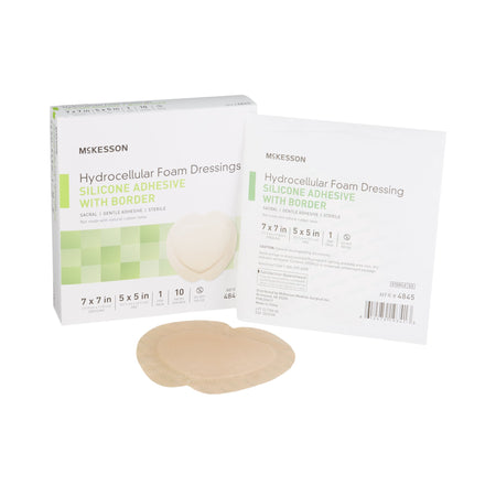 McKesson 4845 Silicone Adhesive with Border Silicone Foam Dressing, 7 x 7 Inch Sacral
