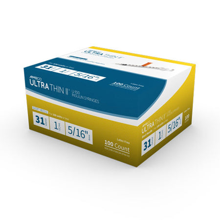 MHC Medical 1182685 Ultra-Thin II Standard Insulin 1 mL Syringe with Needle, 31 Gauge