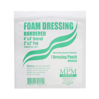 Foam Dressing MPM 4 X 4 Inch With Border Waterproof Backing Adhesive Square Sterile