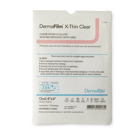 DermaRite 31460 DermaFilm Thin Hydrocolloid Dressing, 4 x 6 Inch Oval