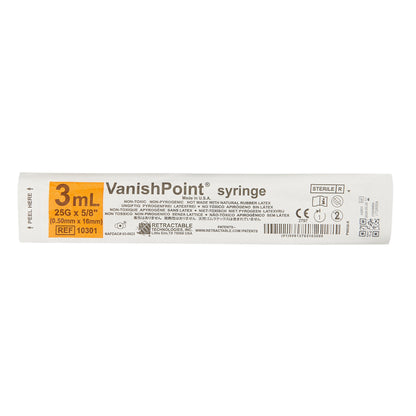 VanishPoint® 3 mL Syringe with Hypodermic Needle, 25 Gauge, 5/8 Inch