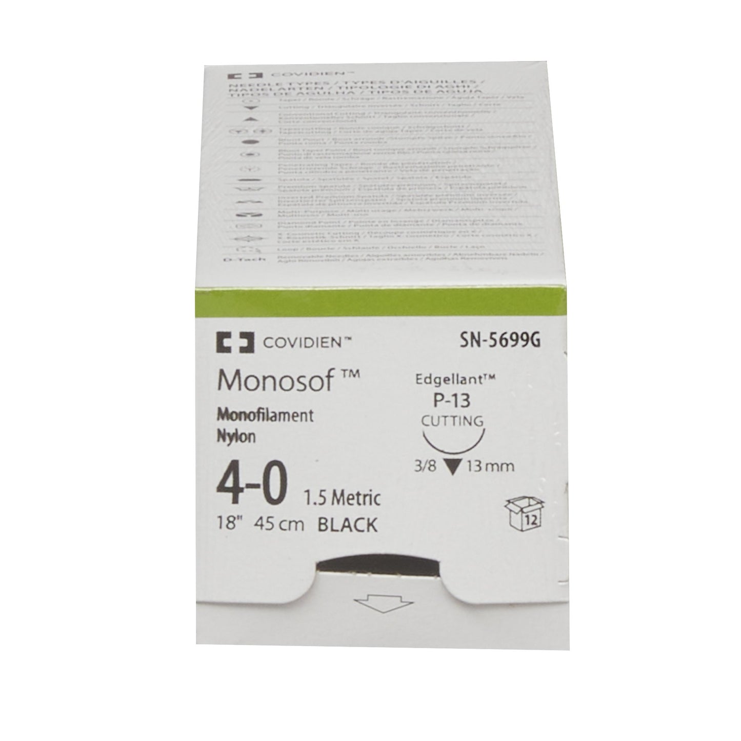 Monosof™ Dermalon™ Suture with Needle, Black, Size 4-0